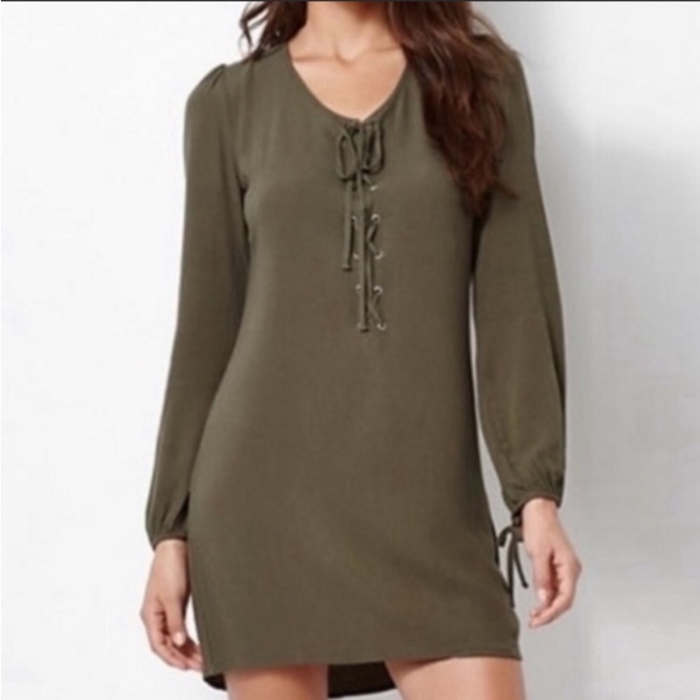 Kendall + Kylie Green Lace Up Shift Dress